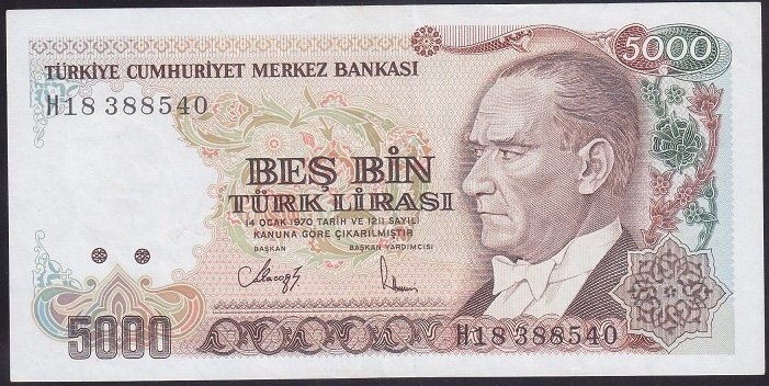 7.EMİSYON 4.TERTİP 5000 LİRA H18 388540 ÇÇT