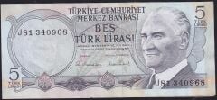 6.Emisyon 2.Tertip 5 Lira J81 340968 Çok Çok Temiz+