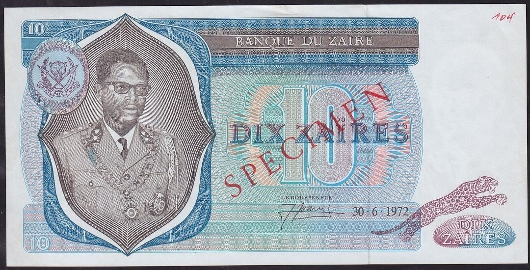 Zaire 10 Zaires 1972 Ççt Çilaltı Specimen