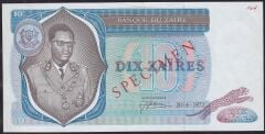 Zaire 10 Zaires 1972 Ççt Çilaltı Specimen
