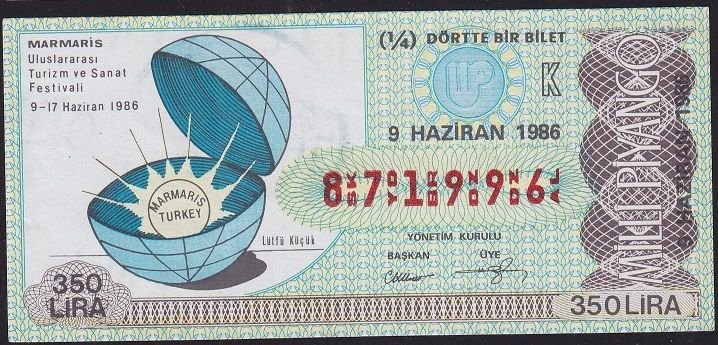 1986 9 Haziran Çeyrek Bilet - K Serisi
