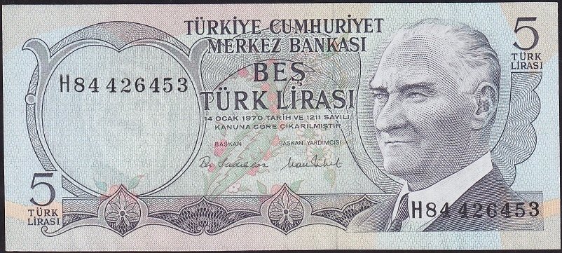 6.Emisyon 2.Tertip 5 Lira H84 426453 Çok Temiz Ççt