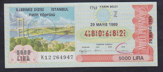 1989 29 MAYIS YARIM BİLET İSTANBUL