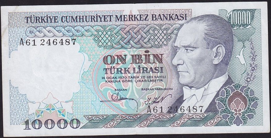 7.Emisyon 1.Tertip 10000 Lira A61 246487 Çok Temiz+