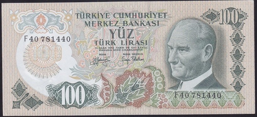 6.EMİSYON 2.TERTİP 100 LİRA F40 781440 ÇİLALTI ÇİL eski kağıt para değerleri