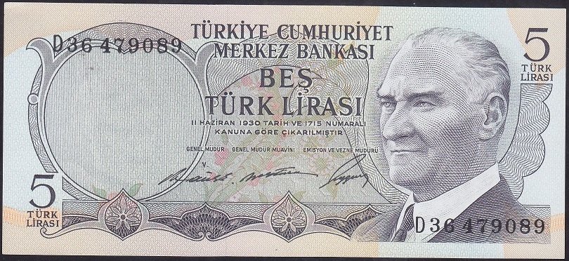 6.EMİSYON 1.TERTİP 5 LİRA D36 479089 ÇİLALTI