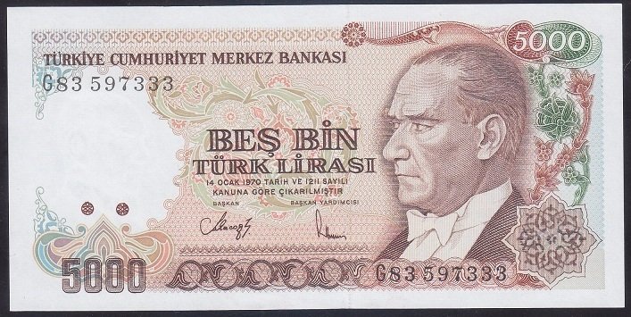 7.EMİSYON 4.TERTİP 5000 LİRA G83 597333 ÇİL