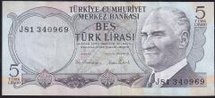 6.Emisyon 2.Tertip 5 Lira J81 340969 Çok Çok Temiz+