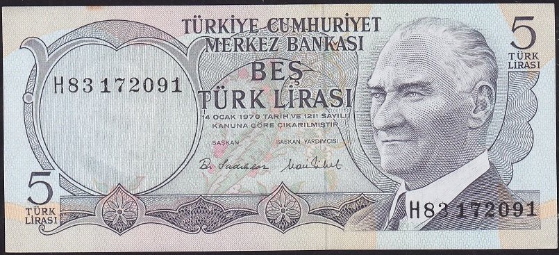 6.Emisyon 2.Tertip 5 Lira H83 172091 Çilaltı Çil