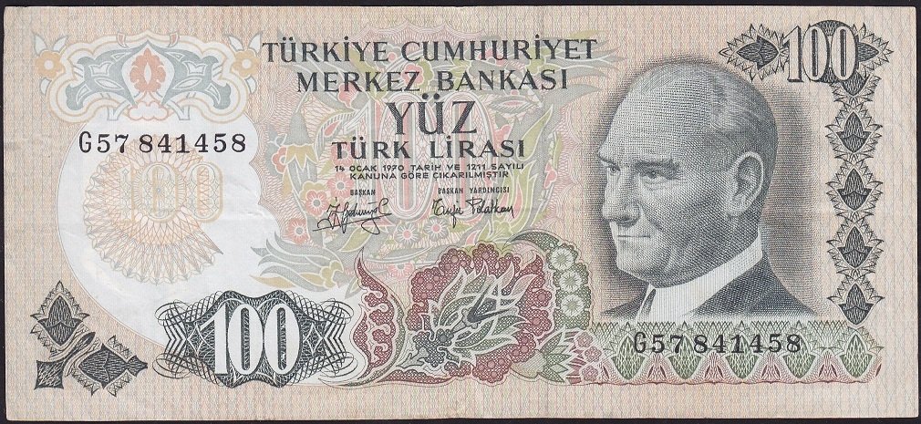 6.Emisyon 2.Tertip 100 Lira G57 841458 Çok Temiz