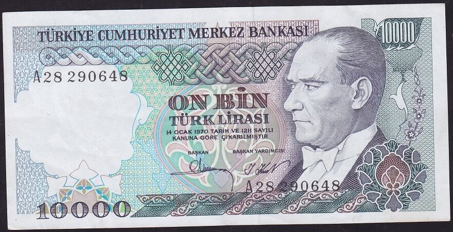 7.Emisyon 1.Tertip 10000 Lira A28 290648 Çok Çok Temiz+