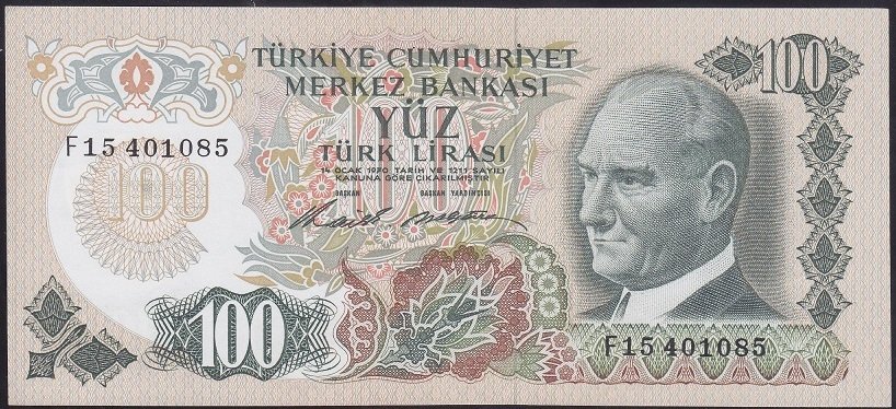 6.EMİSYON 1.TERTİP 100 LİRA F15 401085 ÇİLALTI ÇİL