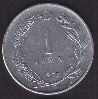1977 Yılı 1 Lira Ters