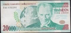 7.Emisyon 20.000.000 Lira D41 631181 Çok Temiz+