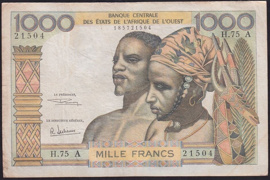 Batı Afrika Devletleri 1000 Frank 1959 Çok Temiz+ ( Fildişi Sahili ) Pick 103A/f