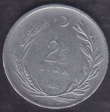 1961 Yılı 2.5 Lira Ters