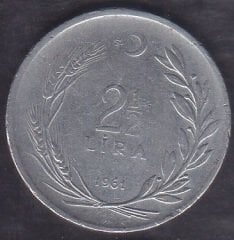 1961 Yılı 2.5 Lira Ters