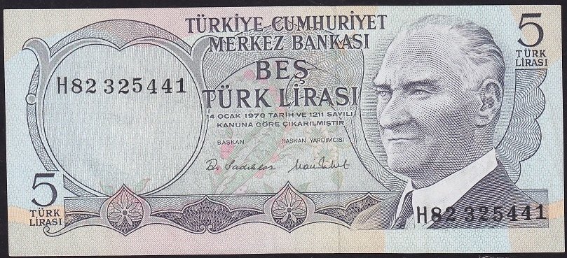 6.Emisyon 2.Tertip 5 Lira H82 325441 Çok Temiz+