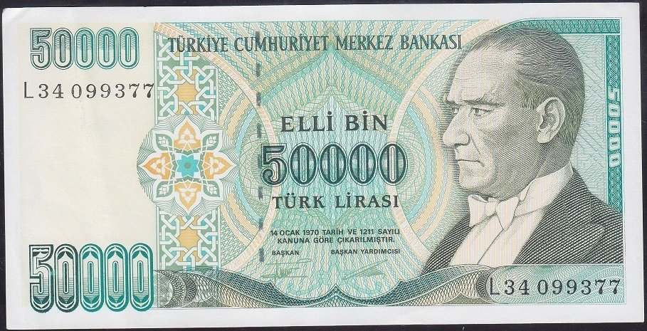 7.EMİSYON 2.TERTİP 50000 LİRA L34 099377 ÇİLALTI