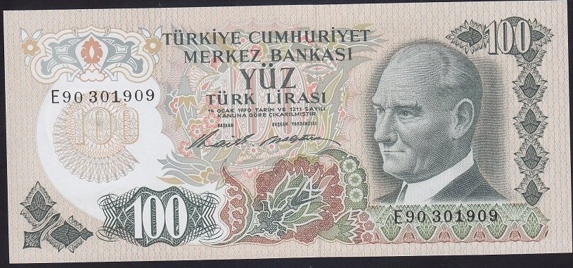 6.EMİSYON 1.TERTİP 100 LİRA E90 301909 ÇİLALTI ÇİL