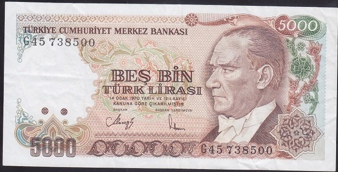 7.EMİSYON 4.TERTİP 5000 LİRA G45 738500 ÇOK TEMİZ