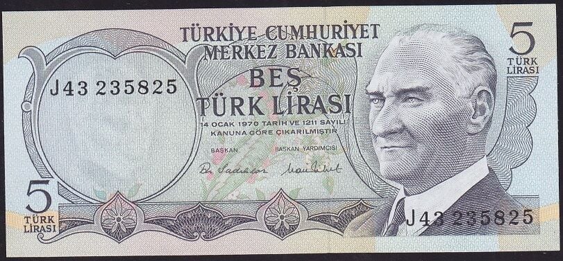 6.Emisyon 2.Tertip 5 Lira J43 235825 Çilaltı Çil