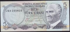 6.Emisyon 2.Tertip 5 Lira J43 235825 Çilaltı Çil