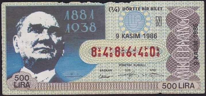 1986 9 Kasım Çeyrek Bilet - N Serisi