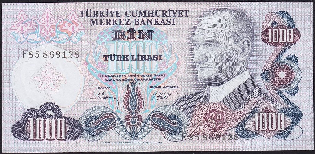 6.Emisyon 3.Tertip 1000 Lira F85 868128 Çilaltı Çil