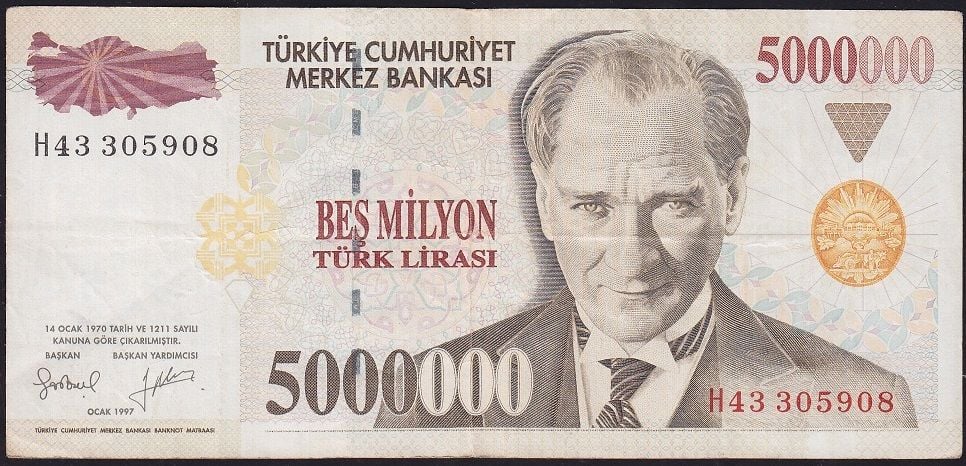 7.Emisyon 5 000 000 Lira H43 305908 Çok Temiz