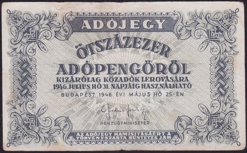 Macaristan 500000 Adopengo 1946 Çok Temiz