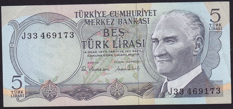 6.Emisyon 2.Tertip 5 Lira J33 469173 Çok Temiz+