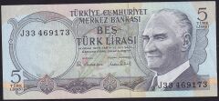 6.Emisyon 2.Tertip 5 Lira J33 469173 Çok Temiz+