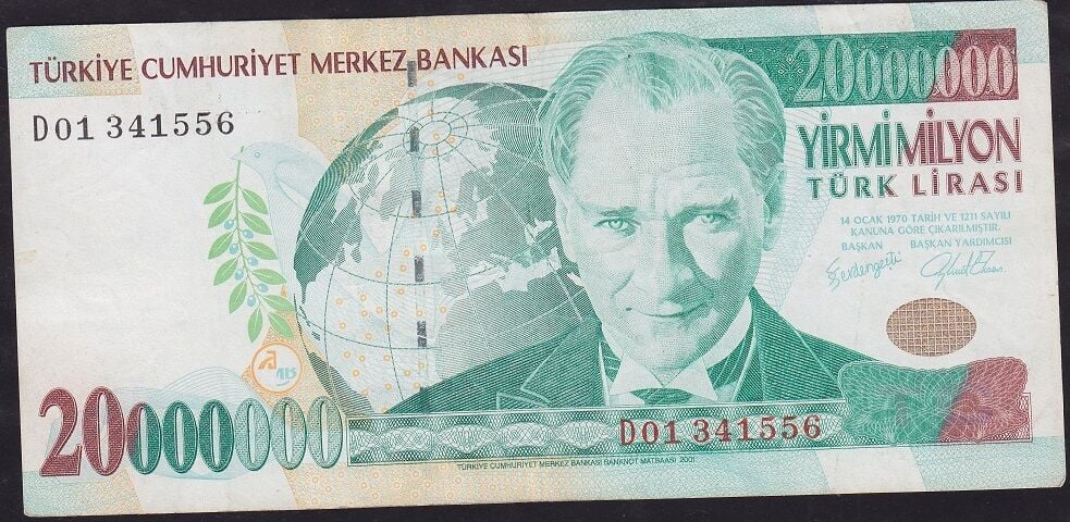 7.Emisyon 20.000.000 Lira D01 341556 Çok Temiz+