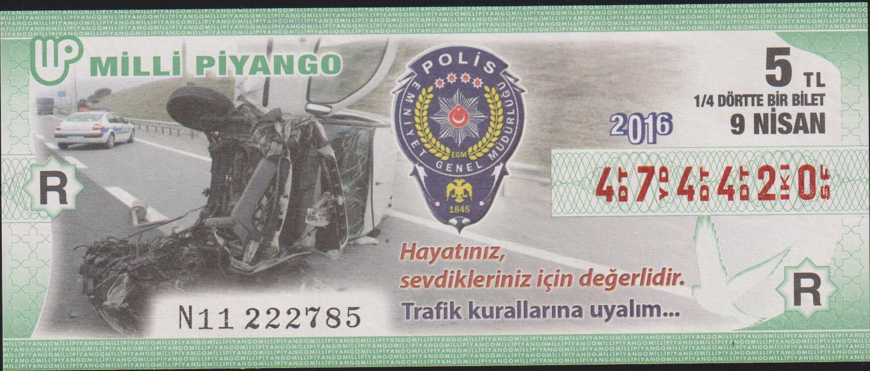 2016 9 Nisan Çeyrek Bilet - R Serisi