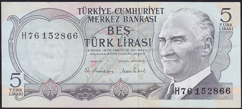 6.Emisyon 2.Tertip 5 Lira H76 152866 Çok Çok Temiz