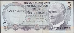 6.Emisyon 2.Tertip 5 Lira H76 152866 Çok Çok Temiz