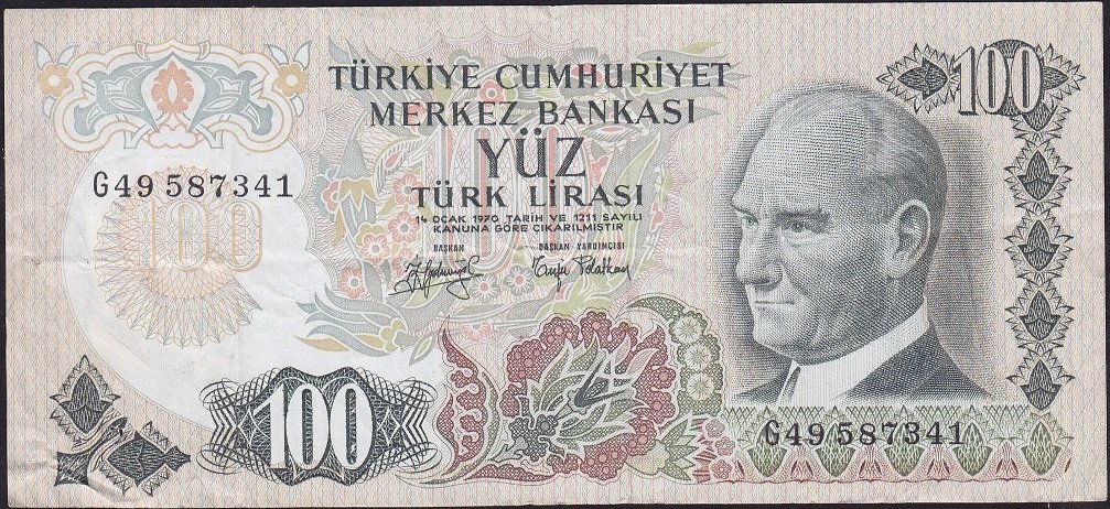 6.Emisyon 2.Tertip 100 Lira G49 587341 Çok Temiz