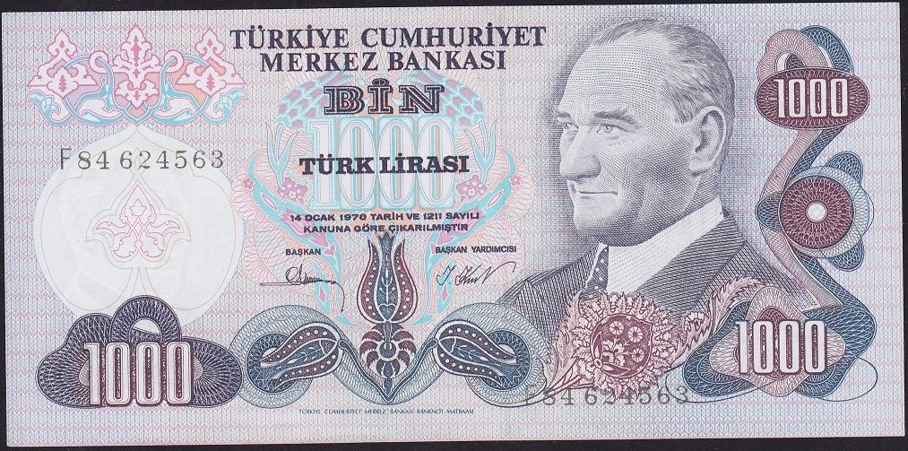 6.Emisyon 3.Tertip 1000 Lira F84 624563 Çilaltı Çil