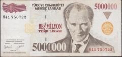 7.Emisyon 5 000 000 Lira H41 750722 Çok Temiz