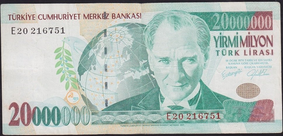 7.Emisyon 20 000 000 Lira E20 216751 Çok Temiz