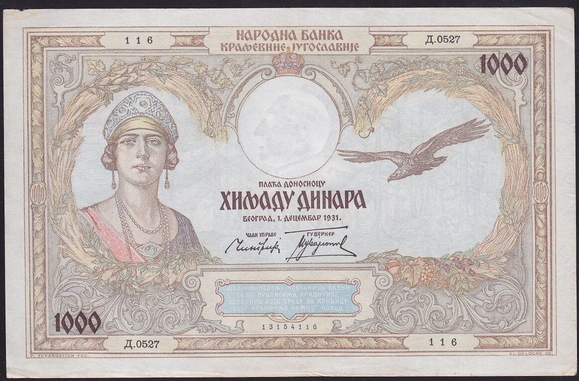 Yugoslavya 1000 Dinar 1931 Ççt Çilaltı Pick 29