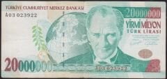7.Emisyon 20.000.000 Lira A03 023922 Çok Temiz