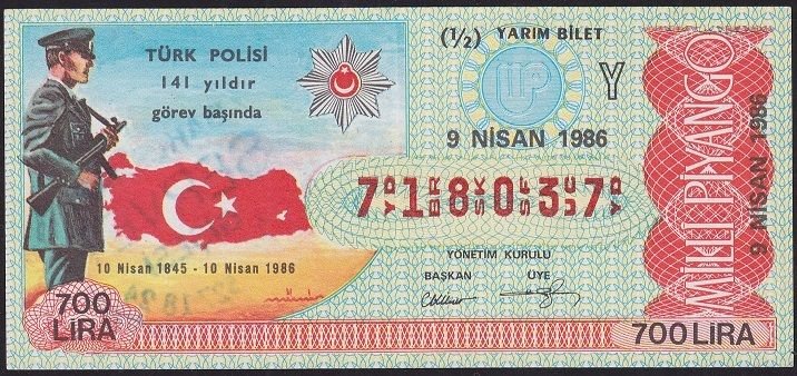1986 9 Nisan Yarım Bilet - Y Serisi