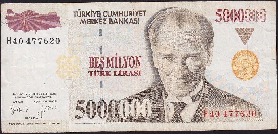 7.Emisyon 5 000 000 Lira H40 477620 Çok Temiz