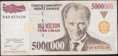 7.Emisyon 5 000 000 Lira H40 477620 Çok Temiz