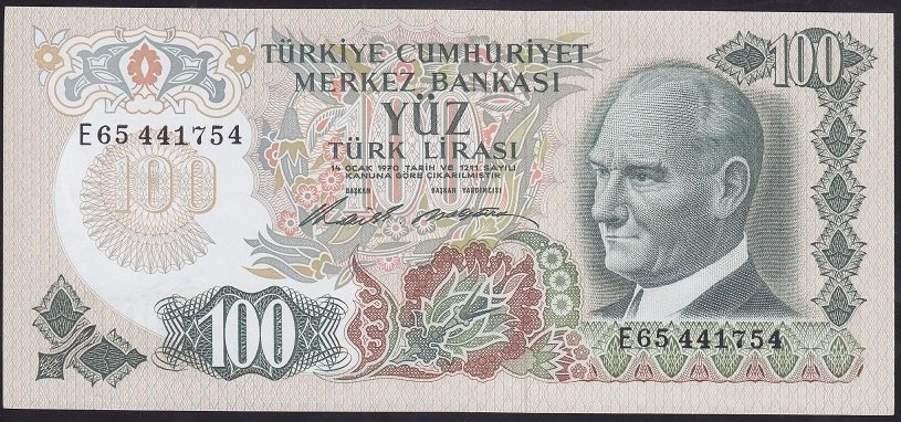 6.EMİSYON 1.TERTİP 100 LİRA E65 441754 ÇİLALTI ÇİL