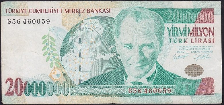 7.EMİSYON 20 000 000 LİRA G56 460059 ÇOK TEMİZ