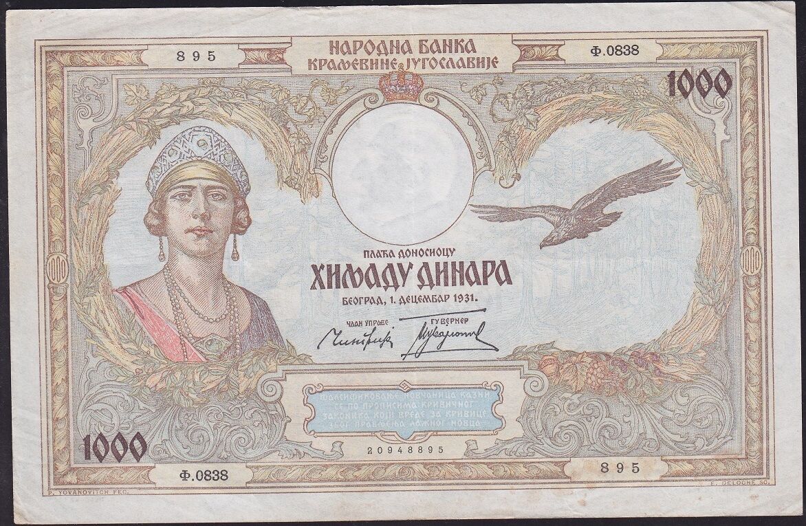 Yugoslavya 1000 Dinar 1931 Çok Çok Temiz+