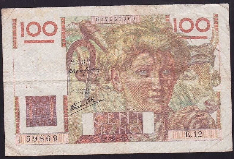Fransa 100 Frank 1945 Temiz